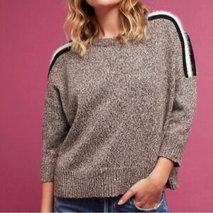 Moth Anthropologie Morgan Striped Detail Boxy Knit Brown Sweater Sz M